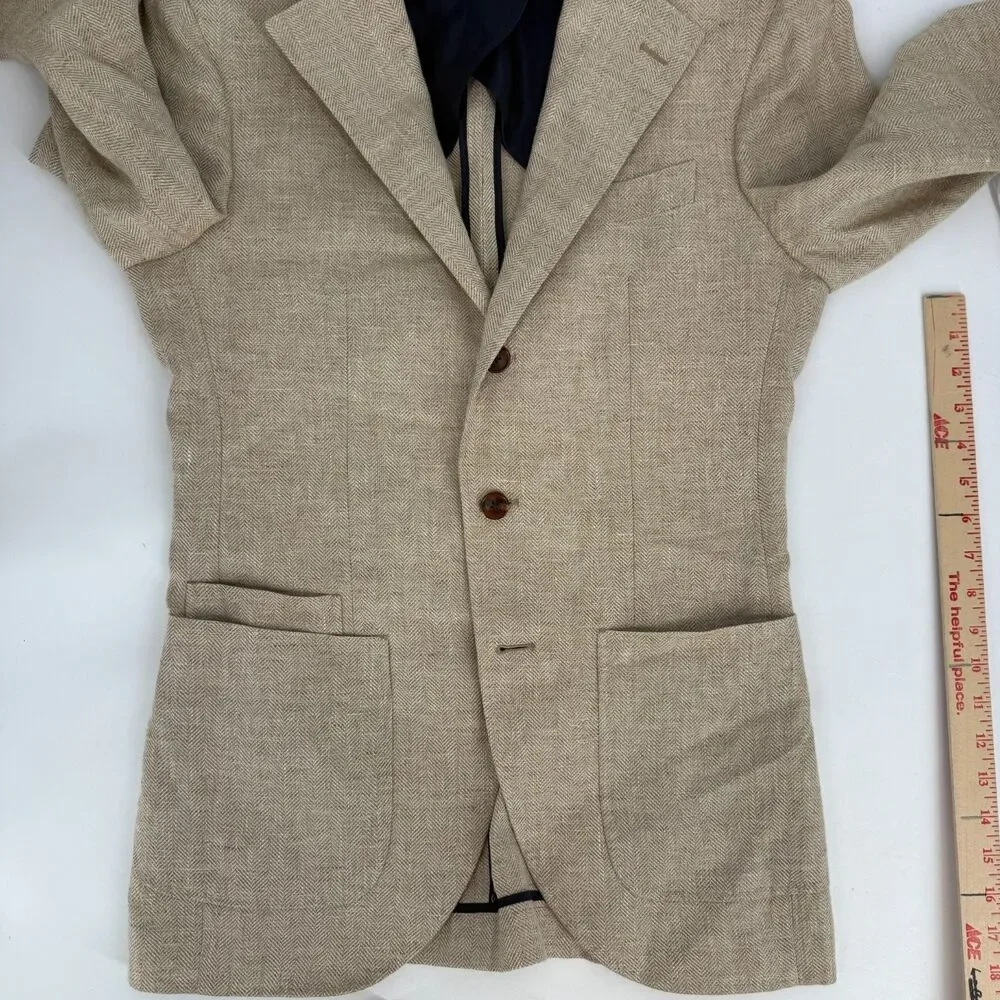 Spier & MacKay Wool Linen Blend Wheat Sportcoat 3 Button Patch Pocket Size 36